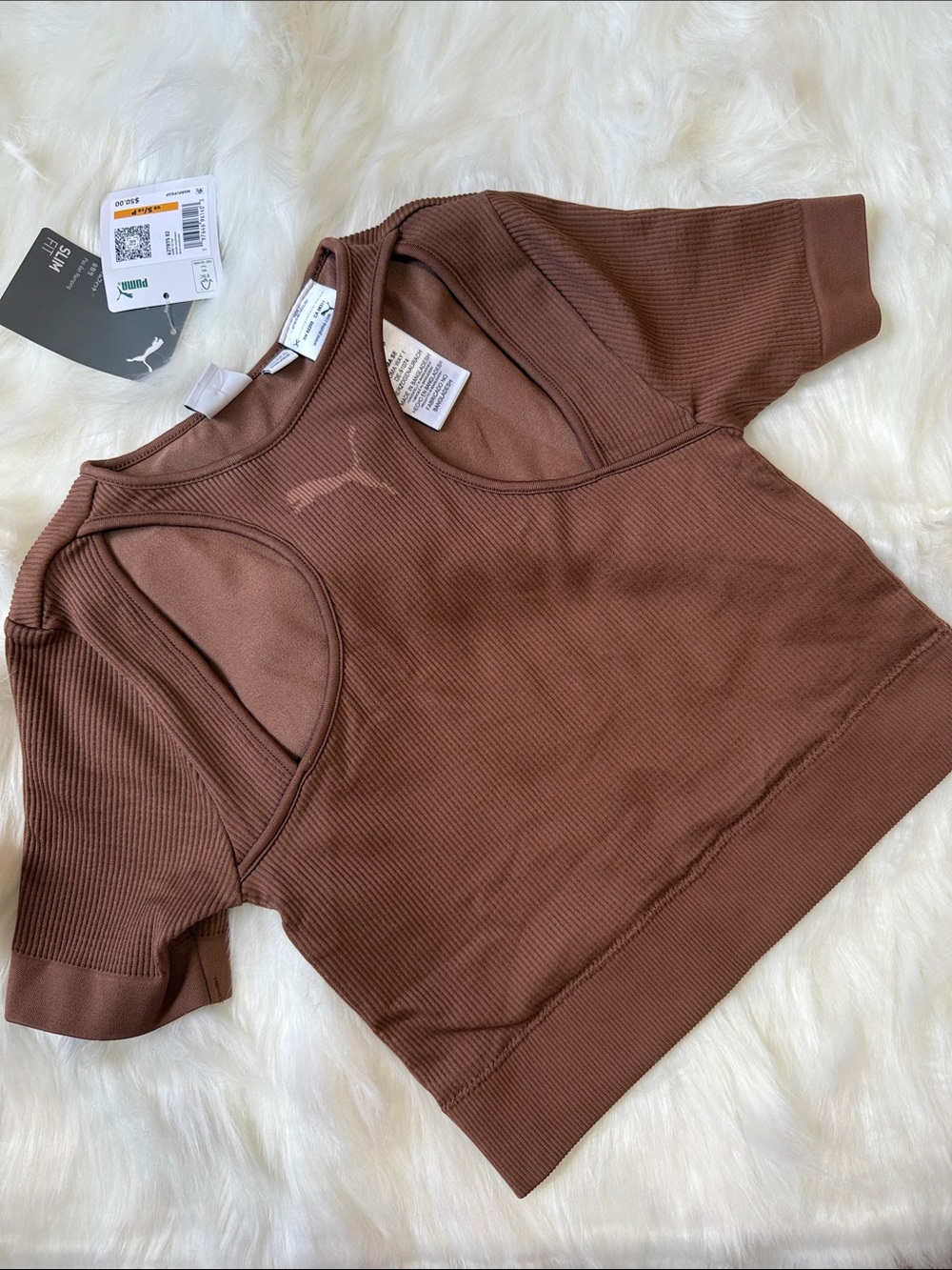 Puma Women's Brown Ribbed Cutout Crop Top and Short